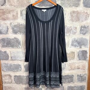 CloudChaser Women's 2X Black Grey Striped Geometric Knit‎ Sweater Dress Knitwear